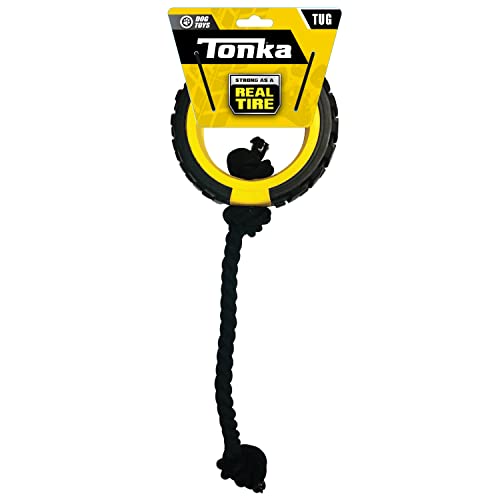 Tonka Mega Tread Rope Tug Dog Toy, Lightweight, Durable and Water Resistant, 15 Inches, for Medium/Large Breeds, Single Unit, Yellow/Black - size: 15 in Mega Tread