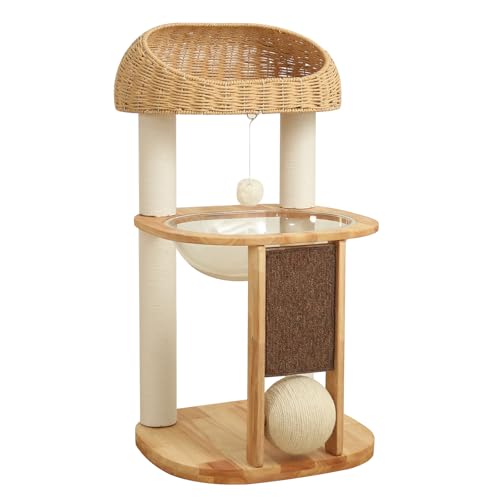 Wood Cat Tree for Large Cats, Modern Cat Tree Tower with Wide Shelves Cotton Scratching Posts, Super Sturdy Base, Cozy Perches, and Interactive Toys for Indoor Kittens - color: s94