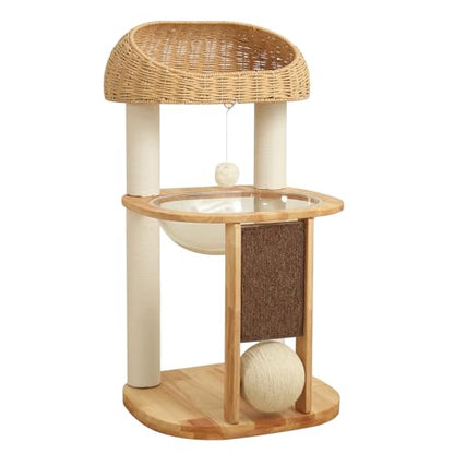 Wood Cat Tree for Large Cats, Modern Cat Tree Tower with Wide Shelves Cotton Scratching Posts, Super Sturdy Base, Cozy Perches, and Interactive Toys for Indoor Kittens - color: s94