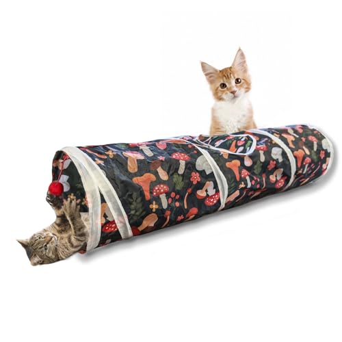 Cat Tunnel, 2-Way Cat Tunnels for Indoor Cats, Collapsible Cat Play Tunnel, Interactive Toy Maze Cat House with 2 Play Ball for Cats, Puppy, Kitty, Kitten, Rabbit - color: 2 Way Mushroom