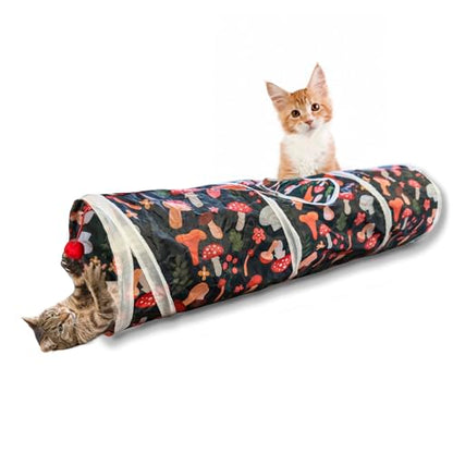 Cat Tunnel, 2-Way Cat Tunnels for Indoor Cats, Collapsible Cat Play Tunnel, Interactive Toy Maze Cat House with 2 Play Ball for Cats, Puppy, Kitty, Kitten, Rabbit - color: 2 Way Mushroom