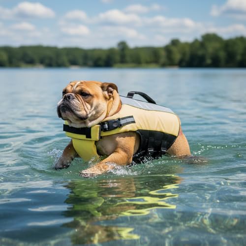 Geyecete Dog Life Vest for Swimming with Handle Dog Life Jacket High Adjustable for Swimming, Boating,and Water Safety, High-Buoyancy,Yellow-S - size: Small