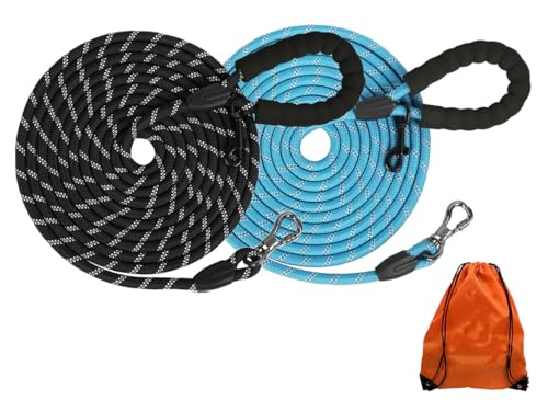 (2 Pack) Long Dog Leash for Dog Training 30FT, Lockable Hook Heavy Duty Dog Lead Tie Out Rope for Large Medium Small Dogs Outside Walking, Playing, Camping, or Yard(Black&Blue) - color: 2 Pack Black&Blue, size: 30FT*3/8 inch