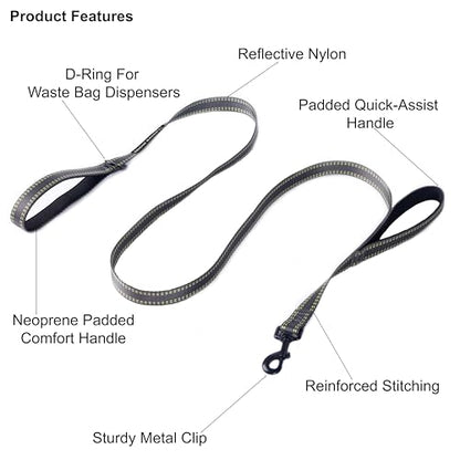 Eddie Bauer E24602 Flat Reflective Dog Leash with Padded Assist Handle 6-Feet Long, Grey