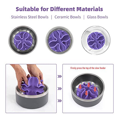Jaoul Slow Feeder Dog Bowls Insert, Puzzle Slow Feeder Insert with 21 Octopus Suction Cups for Small Breed Dog Food Bowls (4 inch, Purple) - color: Purple, size: Small(4inch)