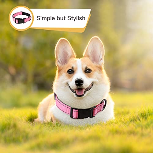HEELE Dog Collar, Reflective Dog Collar, Soft Neoprene Padded Breathable Nylon Pet Collar Adjustable for Small Dogs, Pink, S(10.23-14.96") - color: Pink, size: Small (10.23-14.96")