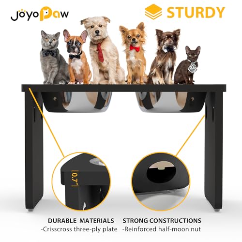 Elevated Dog Bowls, Bamboo Raised Dog Bowl for Large Dogs, with 2 Stainless Steel Bowls (13'' Tall-68oz Bowl, Black) - color: Black, size: X Large: 13'' Tall-68oz Bowl