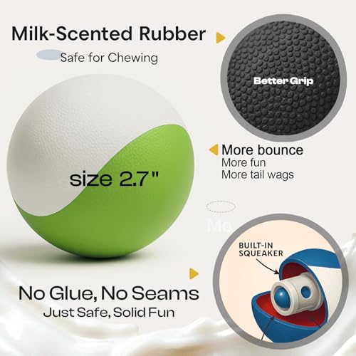 Squeaky Dog Toy – Durable Rubber Dog Ball for Medium & Large Dogs, Tough Interactive Fetch Toy for Chewers, Outdoor Training & Play Ball, Floating Water Play Gift.Green White - color: Green white