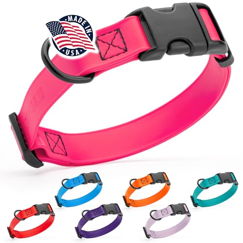 Dogline Biothane Waterproof Dog Collar with Quick Release Buckle Strong Coated Nylon Webbing with Odor- Proof for Easy Care Easy to Clean Fits Small Medium or Large Dogs, Pink 1" W 15-23" L - color: Passionfruit Pink, size: 1"W by 15-25"L