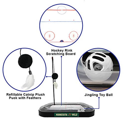 Pets FIrst Cat Scratching Toy NHL Minnesota Wild Hockey Field Cat Scratcher Tiy with Interactive Cat Ball Bell in Tracks. 5-in-1 CAT Toy - color: Minnesota Wild
