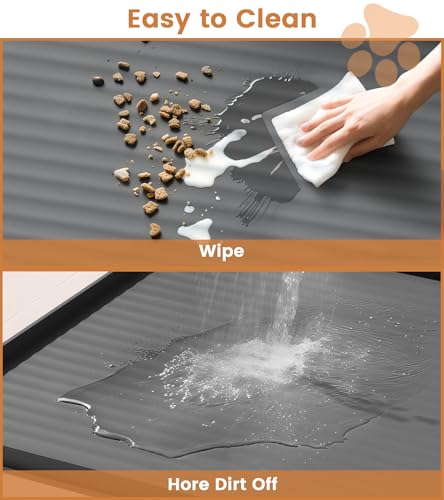 Dog Food Mat 36"x24", Waterproof Pet Feeding Mat with Diversion Grooves and Raised Edges, Large Non-Slip Dog Bowl Mat for Food and Water, Cat Food Mat for Floors, Easy to Clean, Grey - color: Grey