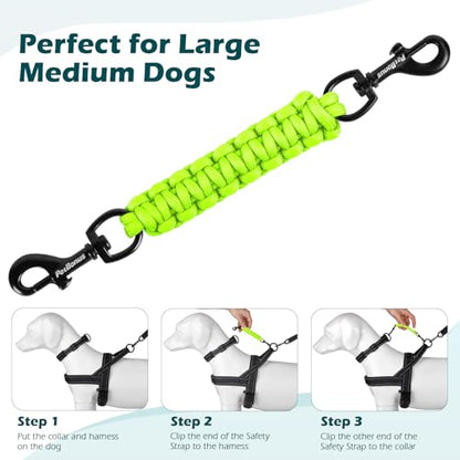 Dog Collar Safety Clip, Handmade Backup Safety Strap for Dog Harness, Prong, Pinch Collar, Double Ended Clasp Leash Connector (Neon Green) - color: Neon Green