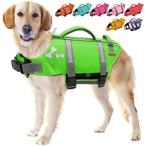 EMUST Dog Life Jackets, Dog Life Vests for Swimming, Beach Boating with High Buoyancy, Pet Flotation Vest for Small/Medium/Large Dogs, S, NewGreen - color: NewGreen, size: S