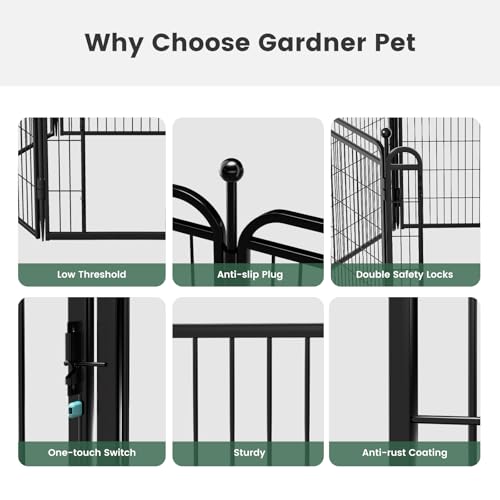 Gardner Pet Dog Playpens, 40" H 16 Panels Dog Pen Outdoor/Indoor Dog Fence Exercise Pen for Small/Medium/Large Dogs, Foldable Pet Play Yard Gate with Gravity Automatic Lock, Pet Playpen, Black