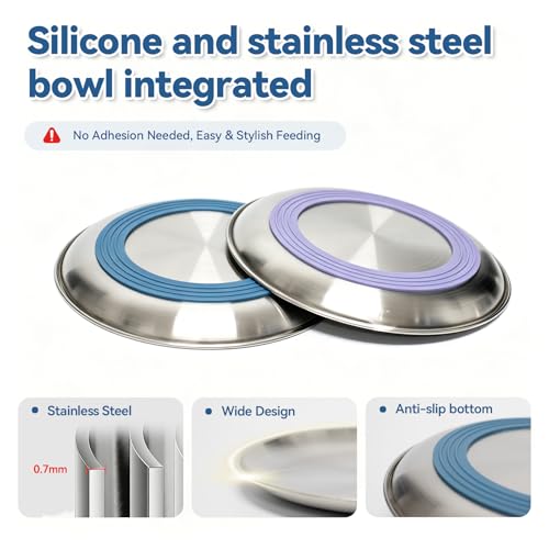 8 Pack Stainless Steel Cat Food Bowls, Cat Dishes Shallow Whisker-Friendly Metal Dishes with Non-Slip Silicone Bottom, Easy to Clean Indoor Feeding Bowls for Cats, Kittens & Small Dogs (6.7")