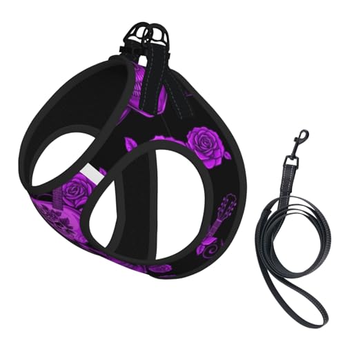 Front Lead Dog Vest Harness, Cool Goth Rock Skull Purple, Escape Proof Adjustable Straps, Control Solution for Large Pulling Dogs Outdoor - color: Style (525), size: Small