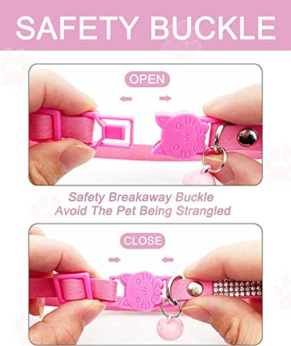 Breakaway Cat Collars with Bell,olmoony Adjustable Safe Kitten Collar,Cat Collars for Girl Cats with Rhinestone Soft Velvet - color: Black