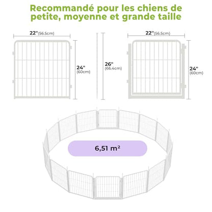Dog Playpen Indoor, 24 Inch 16 Panels Puppy Playpen for Small and Puppy Dogs, Easy Setup Anti-Rust Pet Fence, White - size: 24 inch