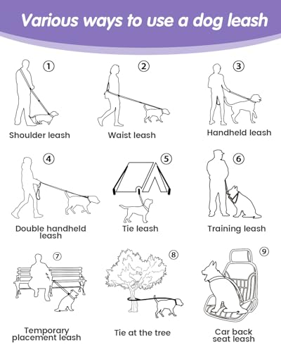 Hands Free Dog Leash, Multifunctional Crossbody Dog Leash, 5.9-9.5Ft Long Waist Belt with Car Seatbelt and Double-Sided Reflective Stitches for Medium and Large Dogs Walking, Jogging(Purple) - color: Purple, size: Large-5.9-9.5ft