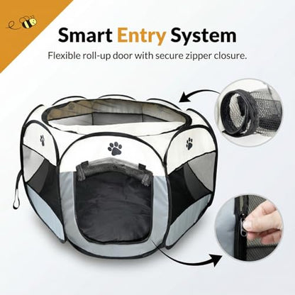 Bee Neat Large Foldable Pet Playpen for Medium Dogs & Cats – Portable Indoor & Outdoor Pet Pen 44 x 24, Lightweight Exercise Playpen for Puppies, Kittens & Medium Pets - style: Large