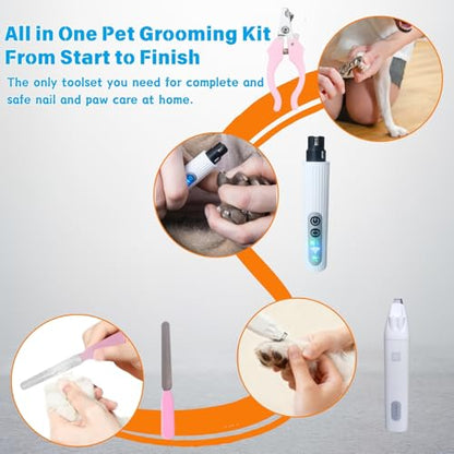 Dog Nail Trimmers and Dog Nail Grinder with 6 Lights, Quiet Dogs Grooming Kit with Cat Paw Clipper & Pet Paw File, Cordless Cat Nail Trimmer & Pet Nail Grinder for Large Medium Small Dog's Paw