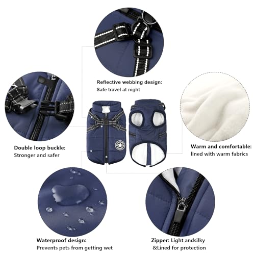 Dog Jackets for Winter Windproof Waterproof 2 in 1 Outfit Cold Weather Coat Dog Vest Harness Puppy Winter Warm Jacket Small Blue S - color: Blue, size: Small