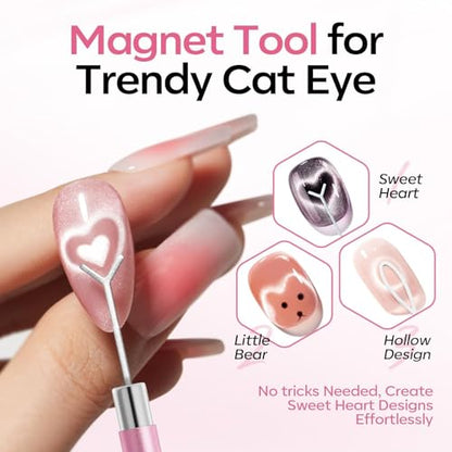 modelones Cat Eye Gel Polish Nail Magnet, 3-in-1 Cat Eye Magnet Pen & Heart-Shaped for Nail Art Tool Cylindrical & Ball &Lightning Circle Cat Eye Magnet for Cateye Gel Polish DIY Salon - color: A A 3-in-1 Double Head Cat Eye Magnet