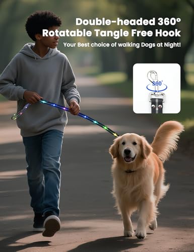 Waterproof LED Dog Leash + Collar,11Flashing Modes, Glow Collar for Dogs Set, Super Bright Reflective Leash for Small, Medium & Large Dogs USB-C Rechargeable, Light Up Dog Leash - 5FT
