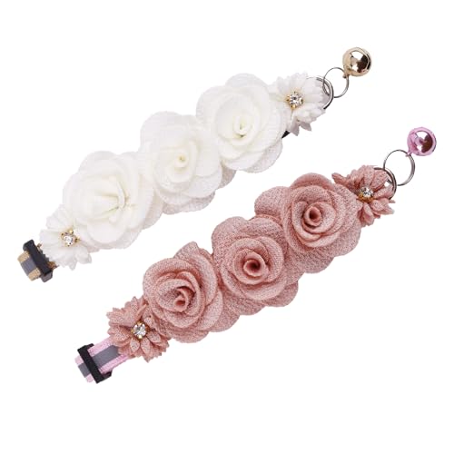 2 Pack Cat Collar Pink Floral with Bell and Removable Flower Bowtie Breakaway Adjustable Cat Collar for Girl Kitten Puppy Small Cats Dogs Daily Decoration (XQ10-7) - color: XQ10-7