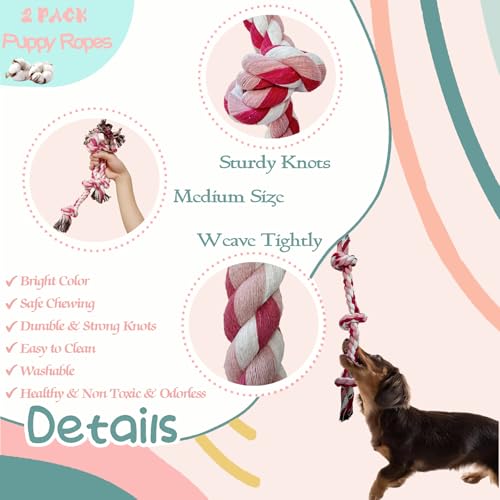 2-Pack Dog Rope Toy Durable Cotton Dog Chew Toys for Aggressive Chewers Interactive Tug of War and Teeth Cleaning for Small to Medium Breed Pets(Pink, Medium) - size: Medium
