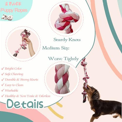 2-Pack Dog Rope Toy Durable Cotton Dog Chew Toys for Aggressive Chewers Interactive Tug of War and Teeth Cleaning for Small to Medium Breed Pets(Pink, Medium) - size: Medium