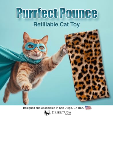 Purrfect Pounce Refillable Cat Toy with Catnip Included - Handmade in the USA, Interactive Leopard Design - Easy Refill Opening