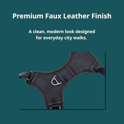 CANAGAN Premium Vegan Leather Dog Harness for Medium Dogs – Adjustable, No-Pull, Escape-Proof, Dual Leash Rings & Top Handle, Zinc Alloy Buckles – Perfect for Urban & Outdoor Walks - size: M: Chest(17" - 23")