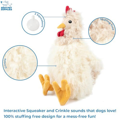 Best Pet Supplies Interactive Squeaky Dog Chew Toy, Ideal Dog Toys for Chewers, Small, Medium & Large Dogs, and Fetch Lovers - Crinkle Chicken (Beige), Large - color: Crinkle Chicken (Beige), size: Large