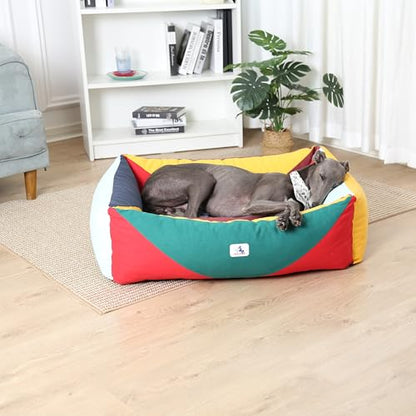 Cotton Canvas Dog Bed, Dog Beds Large Sized Dog, Orthopedic Bed with Washable Removable Cover, Durable 290 GSM Cotton Anti-chewing Pet Bed with Anti-Slip Bottom (38"x30"x12", Red&Yellow&Green) - color: Red+Green+Yellow, size: Large