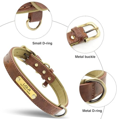 Custom Leather Dog Collar with Name Plate - Personalized Collar for Dogs with Laser-Engraved Nameplate - PU Faux Leather with Neoprene Lining (Black, XS (8.5-10.5 Inches)) - color: Black, size: XS (8.5-10.5 Inches)