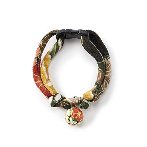 Chirimen Plum Blossom Cat Collar (Green) with Bell Safety Breakaway Soft Lightweight for Cats Kitty Kitten Japanese Stylish Pattern, No.1 Seller in Japan - color: Green