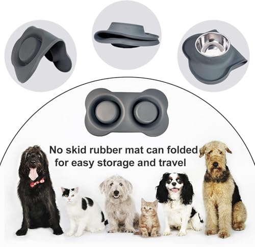Dog Food Bowls Stainless Steel Dog Food & Water Bowl Set with No Spill Non-Skid Silicone Mat, Dog Dishes Pet Feeding Bowls for Small Medium Large Sized Dogs Cat Puppy Food Bowl, Grey, 4 Cup - color: Grey, size: 4¾ Cup/38 oz each