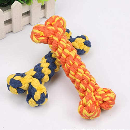 Dog Rope Toy Bone Pet Teeth Cleaning Toy - 2 Handmade Gifts for Puppies - color: colorful bone