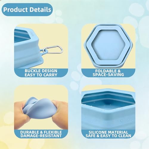 1-Pack Collapsible Pet Water Bowl, Spill Proof No Splash Dog Travel Bowl with Carabiner, Silicone Bowl for Hiking Camping Walking Road Trips, BPA Free Dishwasher Safe, 24oz Morandi Blue - color: Single Pack