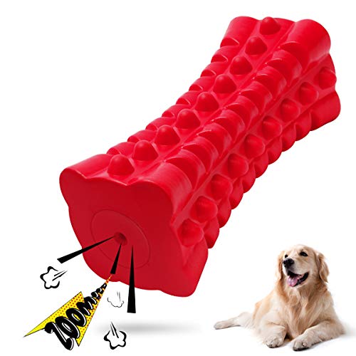Indestructible Squeaky Dog Toy – Tough Rubber Chew Toy for Aggressive Large Dogs, Durable and Safe for Interactive Play - color: Red