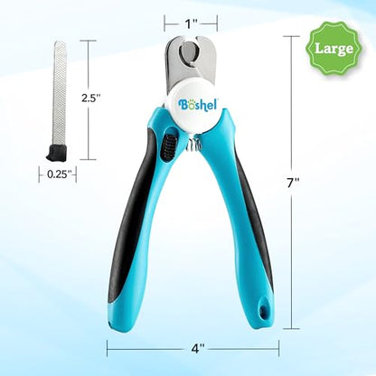 Boshel Large Dog Nail Clippers with Safety Guard to Avoid Over-Cutting Nails and Free Nail File, Razor Sharp Blades, Professional at Home Grooming - size: Large/Medium