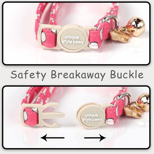 Unique style paws 2 Pack Valentine's Day Kitten Collar Breakaway with Bell&Pendant, Adjustable Safety Red Lip Rainbow Cat Cotton Collar for Girl Boy Cat and Small Pet - color: red pink heart