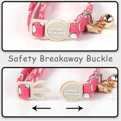 Unique style paws 2 Pack Valentine's Day Kitten Collar Breakaway with Bell&Pendant, Adjustable Safety Red Lip Rainbow Cat Cotton Collar for Girl Boy Cat and Small Pet - color: red pink heart