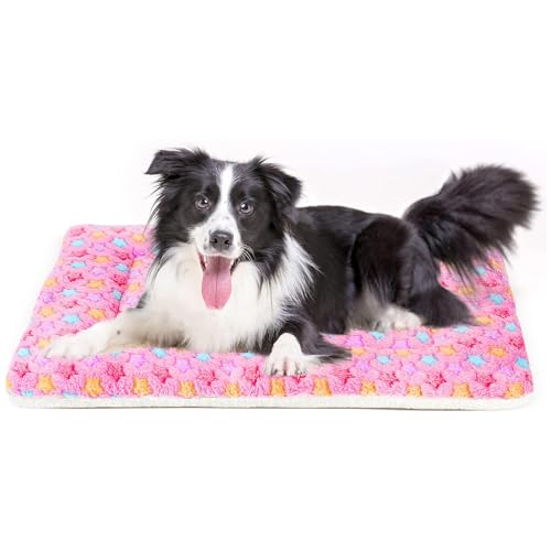 Mora Pets Dog Crate Pad - Ultra Soft Bed With Cute Star Print, Washable Mat for Large Medium Small Dogs, Reversible Fleece Kennel Liner, Cat Bed 35 x 22.8 Inch Pink - color: Pink, size: 36-Inch