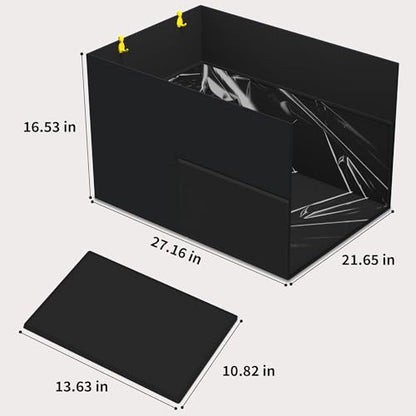 Aokeyee Black Waterproof Cat Litter Box Enclosure Splash Guard with Removable PVC Mat, Foldable Pet Litter Box Shield with 2 Hooks - color: Black