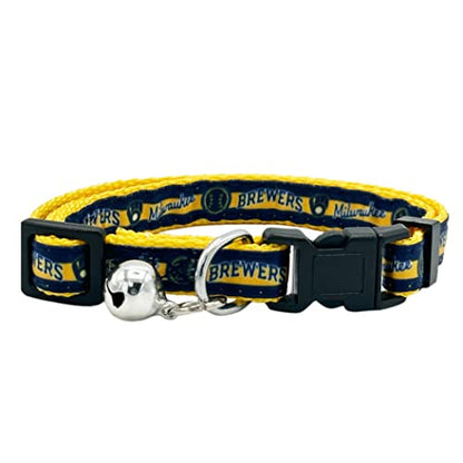 Pets First MLB Cat Collar Milwaukee Brewers Satin Cat Collar Baseball Team Collar for Dogs & Cats. A Shiny & Colorful Cat Collar with Ringing Bell Pendant - color: Milwaukee Brewers