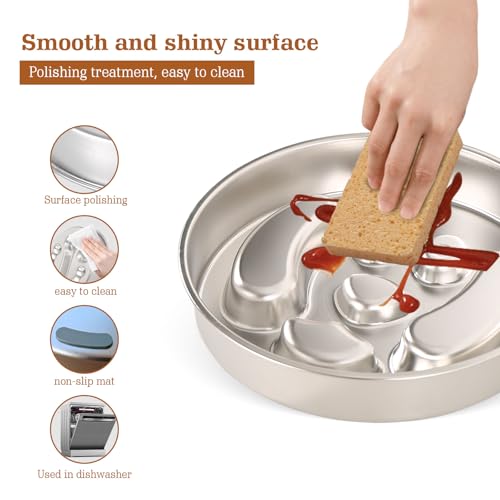 Stainless Steel Slow Feeder Dog Bowls – Non-Slip Metal Dog Bowl for Large & Medium Breeds, Puppy Puzzle Feeder – 2 Cup Capacity for Small to Big Pets – Durable Slow Feed Dog & Cat Food Dish with Mat - color: Face With Mat