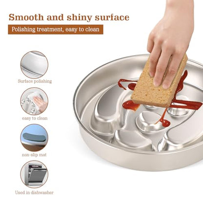 Stainless Steel Slow Feeder Dog Bowls – Non-Slip Metal Dog Bowl for Large & Medium Breeds, Puppy Puzzle Feeder – 2 Cup Capacity for Small to Big Pets – Durable Slow Feed Dog & Cat Food Dish with Mat - color: Face With Mat