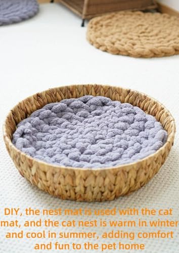 Hand-Woven Cat Mattress Nest Space Capsule Stepping Milk Round Cushion Pet Warm Pad Sleeping Four Seasons Indoor Pet Cat Climbing Frame Mat Enlarged Thickened (White, 50CM) - color: White, size: 50CM